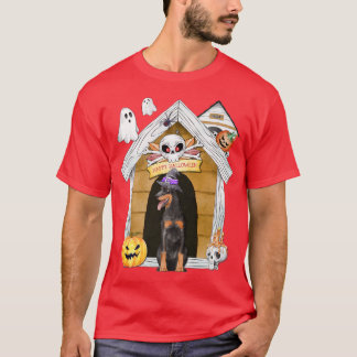 Halloween Dobermann Dog Witch Haunted House  T-Shirt