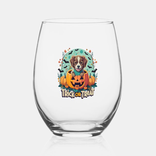 Halloween Dog  1 Stemless Wine Glass (Front)