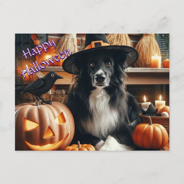 Halloween Dog and Jack O Lantern  Holiday Postcard (Front)