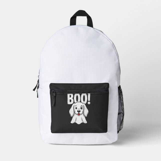 Halloween Dog Boo Cute Puppy Ghost Design Printed Backpack (Front)