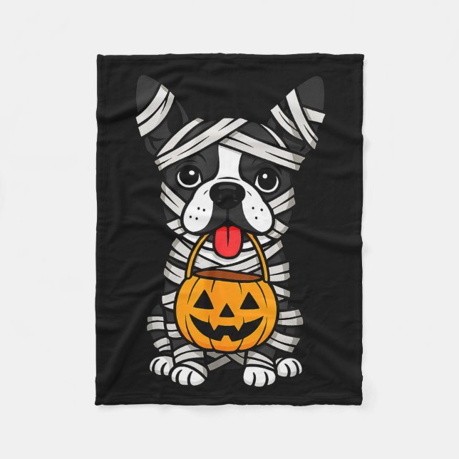 Halloween Dog Boston Terrier Mummy Costume Men Wom Fleece Blanket (Front)