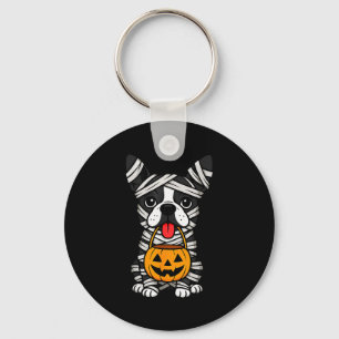 Halloween Dog Boston Terrier Mummy Costume Men Wom Key Ring