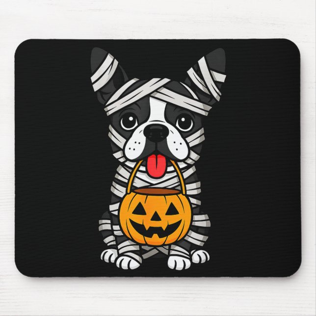 Halloween Dog Boston Terrier Mummy Costume Men Wom Mouse Mat (Front)