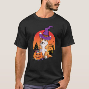 Halloween Dog Cute Corgi Witch Hat Pumpkin T-Shirt