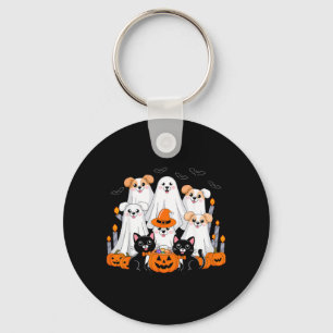 Halloween Dog Dressed As Ghost Halloween Dog Funny Key Ring