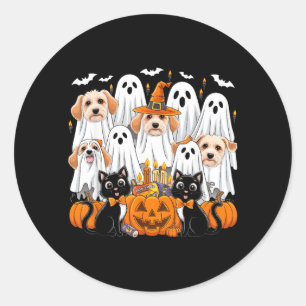 Halloween Dog Dressed As Ghost Halloween Dog Men Classic Round Sticker