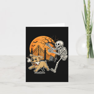 Halloween Dog Funny Skeleton Chasing Graveyard Card