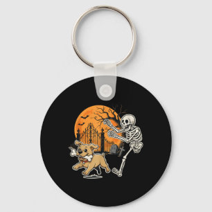 Halloween Dog Funny Skeleton Chasing Graveyard Key Ring