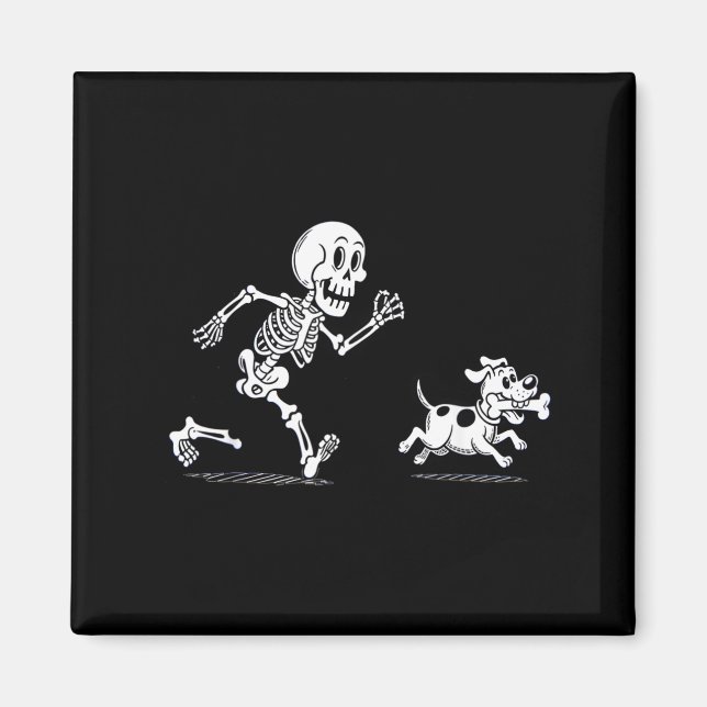 Halloween Dog Funny Skeleton Skeleton Chasing Dog Magnet (Front)