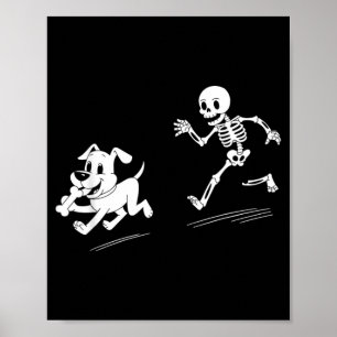 Halloween Dog Funny Skeleton Skeleton Chasing Dog Poster