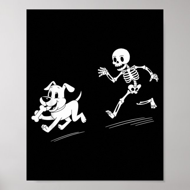 Halloween Dog Funny Skeleton Skeleton Chasing Dog Poster (Front)