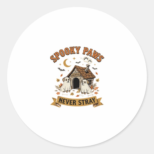 Halloween Dog Ghost Paws Classic Round Sticker (Front)