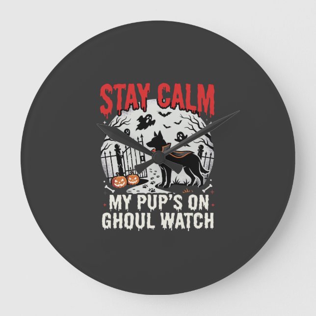 Halloween Dog Ghoul Watch Large Clock (Front)