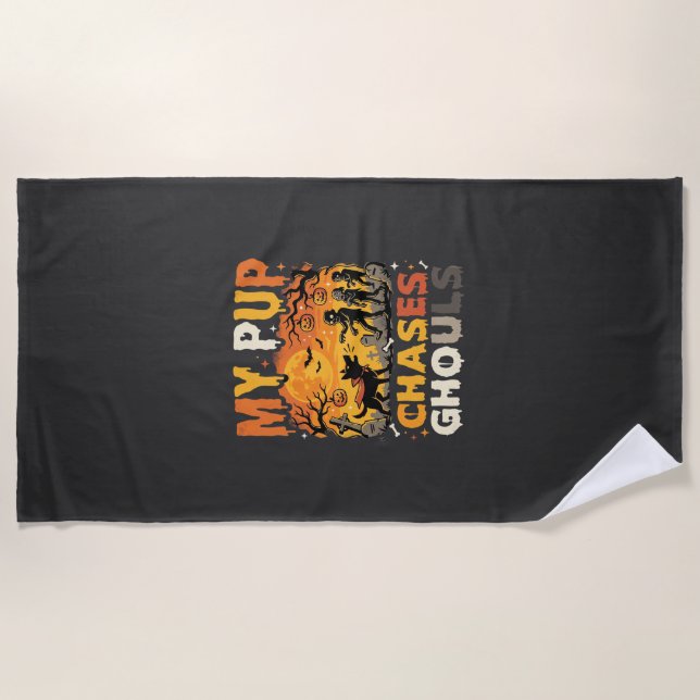 Halloween Dog Graveyard Patrol Beach Towel (Front)