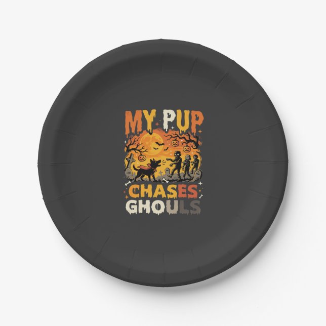 Halloween Dog Graveyard Patrol Paper Plate (Front)