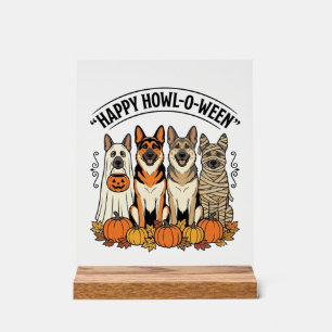 Halloween Dog Happy Howl-O-Ween Vintage German She Acrylic Sign