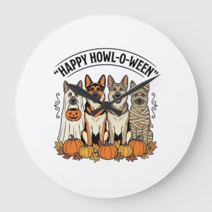 Halloween Dog Happy Howl-O-Ween Vintage German She Large Clock