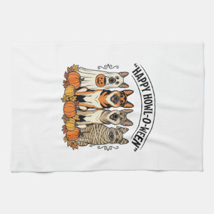 Halloween Dog Happy Howl-O-Ween Vintage German She Tea Towel