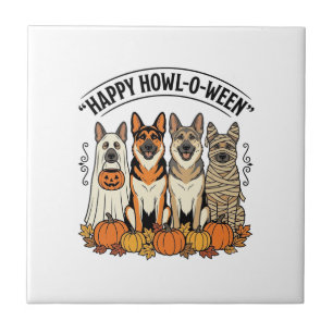 Halloween Dog Happy Howl-O-Ween Vintage German She Tile