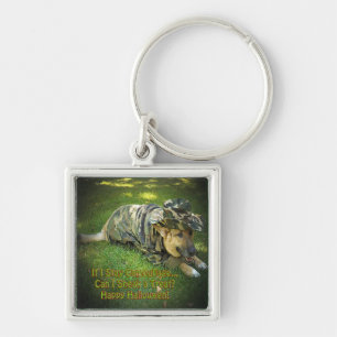 Halloween Dog in Camouflage Key Ring