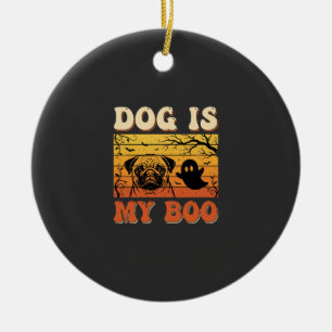 Halloween Dog Is My Boo Pug Ghost Design Ceramic Tree Decoration