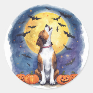 Halloween Dog Lover Full Moon Pumpkins Bats Classic Round Sticker