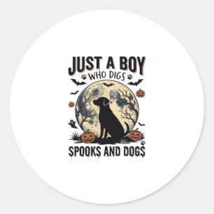 Halloween Dog Lover Vintage Engraving Boy Shirt De Classic Round Sticker