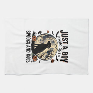 Halloween Dog Lover Vintage Engraving Boy Shirt De Tea Towel