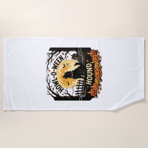 Halloween Dog Moon Howl (2) Beach Towel