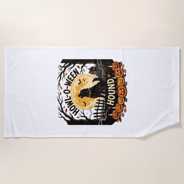 Halloween Dog Moon Howl (2) Beach Towel (Front)