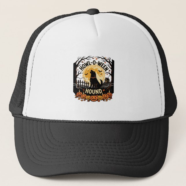 Halloween Dog Moon Howl (2) Trucker Hat (Front)