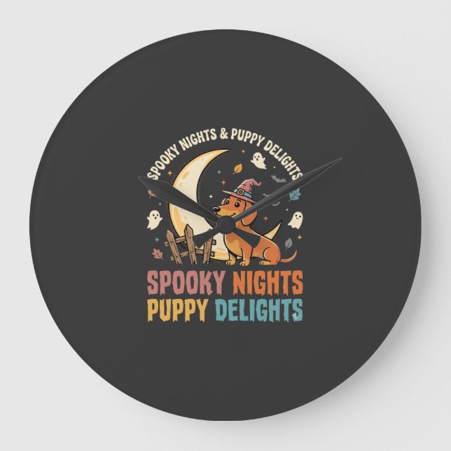 Halloween Dog Mum Moonlight Mischief Large Clock (Front)