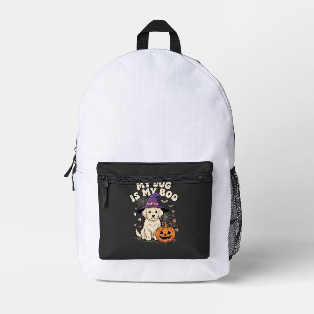 Halloween Dog My Dog Is My Boo Printed Backpack (Front)