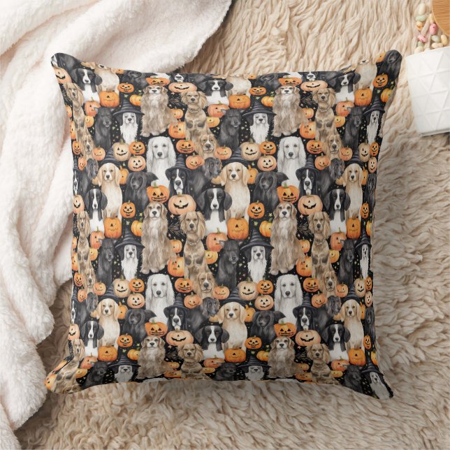 Halloween Dog Party - Cute Dog Breeds with Pumpkin Cushion (Blanket)
