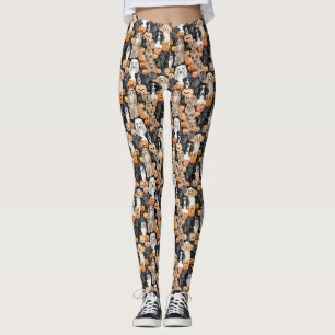 Halloween Dog Party - Cute Dog Breeds with Pumpkin Leggings