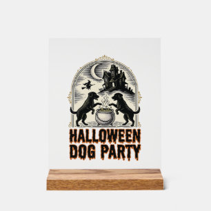 Halloween Dog Party Vintage Witch Cauldron Design_ Acrylic Sign