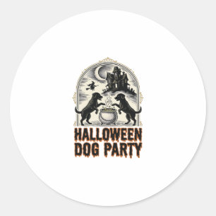 Halloween Dog Party Vintage Witch Cauldron Design_ Classic Round Sticker