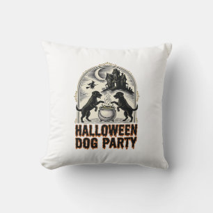 Halloween Dog Party Vintage Witch Cauldron Design_ Cushion