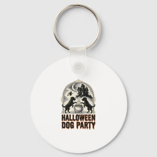 Halloween Dog Party Vintage Witch Cauldron Design_ Key Ring
