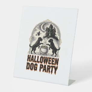 Halloween Dog Party Vintage Witch Cauldron Design_ Pedestal Sign