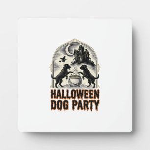 Halloween Dog Party Vintage Witch Cauldron Design_ Plaque