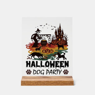 Halloween Dog Party Witch Dogs Pumpkins Castle_1 Acrylic Sign