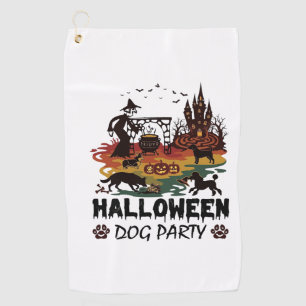 Halloween Dog Party Witch Dogs Pumpkins Castle_1 Golf Towel