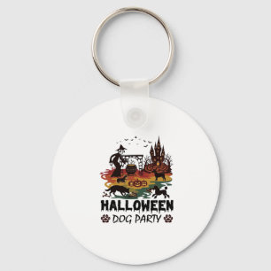 Halloween Dog Party Witch Dogs Pumpkins Castle_1 Key Ring