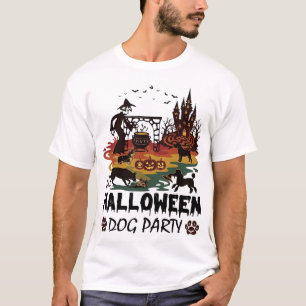 Halloween Dog Party Witch Dogs Pumpkins Castle_1 T-Shirt