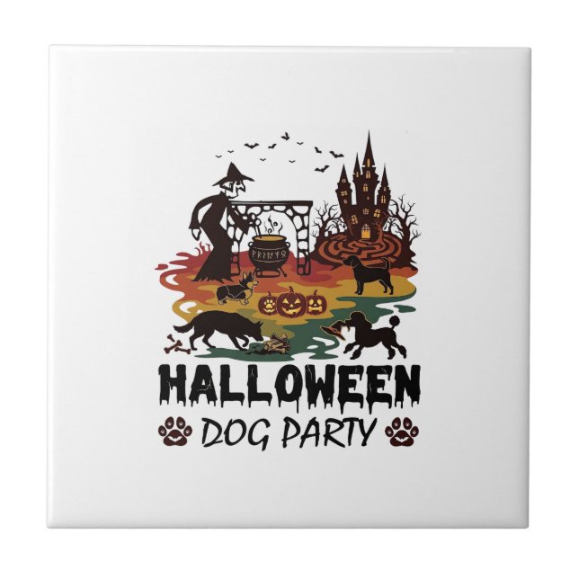 Halloween Dog Party Witch Dogs Pumpkins Castle_1 Tile (Front)