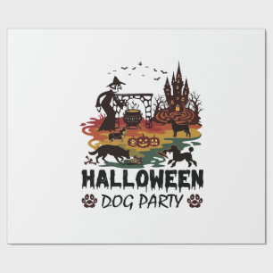 Halloween Dog Party Witch Dogs Pumpkins Castle_1 Wrapping Paper