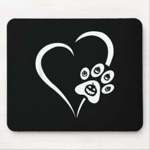 Halloween Dog Paw Heart - Pumpkin Halloween Dog Mouse Mat