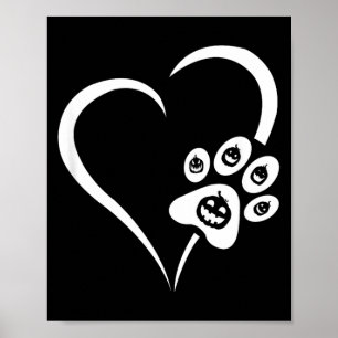 Halloween Dog Paw Heart - Pumpkin Halloween Dog Poster