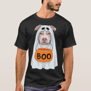 Halloween Dog Pitbull Cute Ghost Sheet Costume Boo T-Shirt